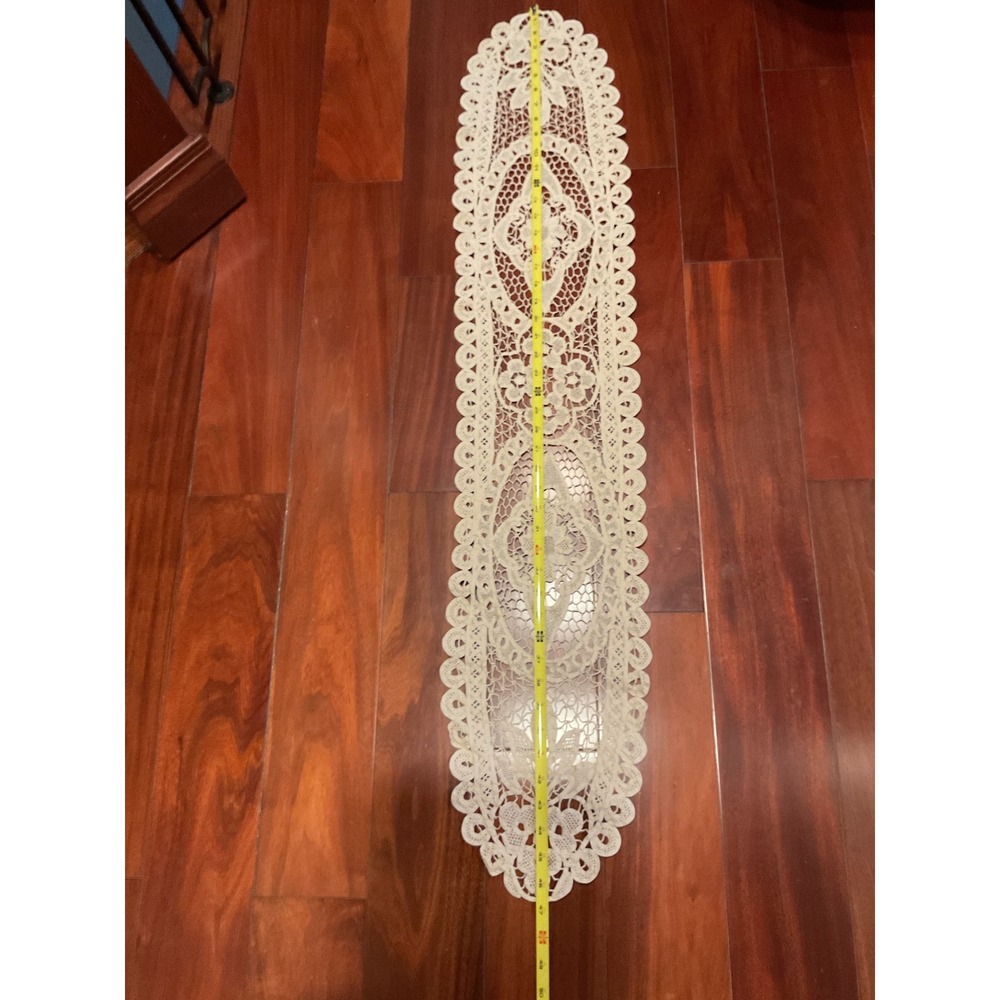 Unbranded Table Runner Home OS Cream Excellent Floral Lace Scalloped Vintage